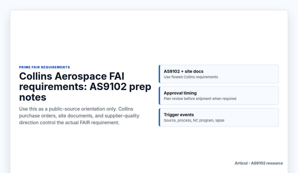 Collins Aerospace FAI requirement preparation checklist for AS9102 FAIRs