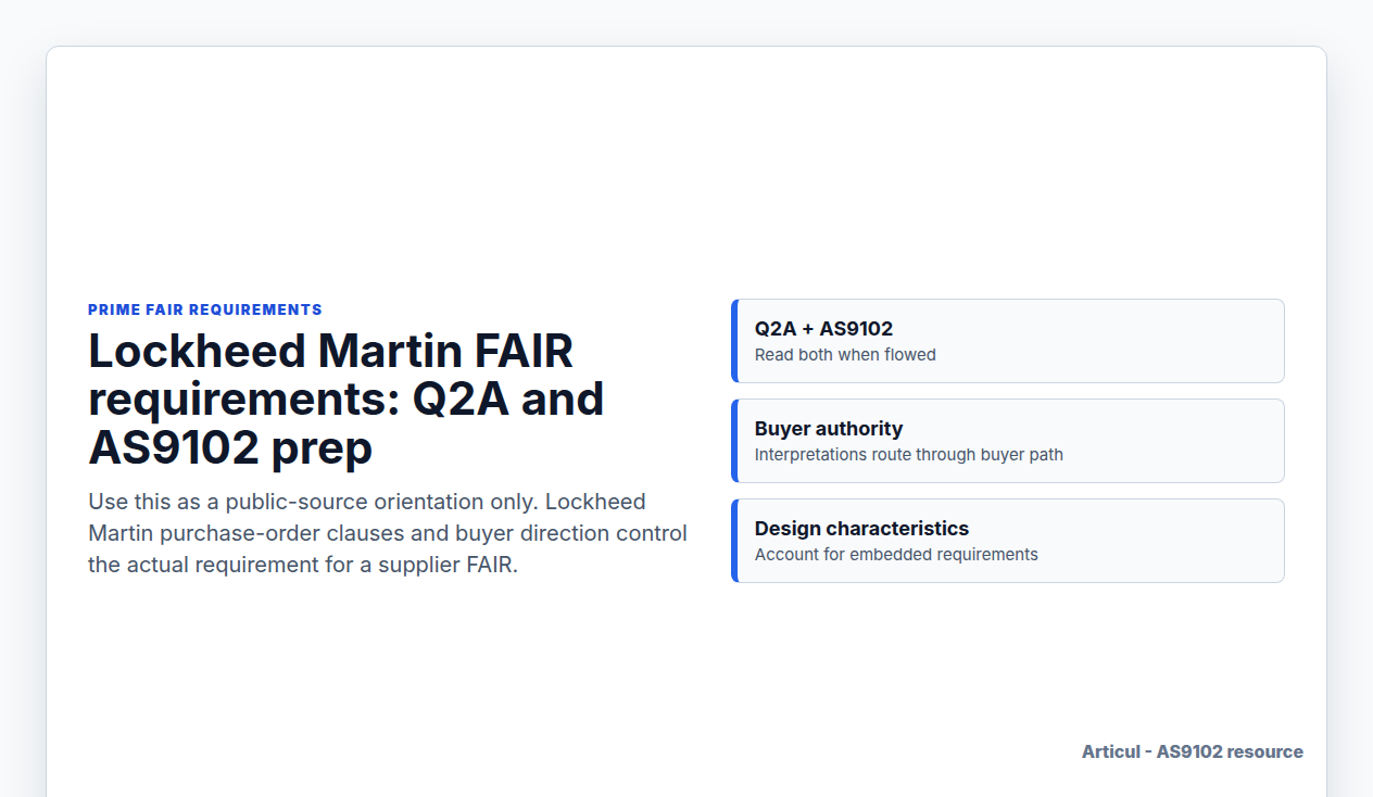 Lockheed Martin FAIR requirement preparation checklist for AS9102 suppliers